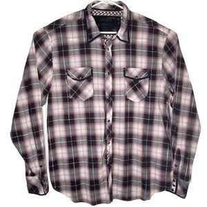 Guess Western Pearl‎ Snap Shirt Mens 2XL Plaid Flip Cuff Cowboy Urban Americana